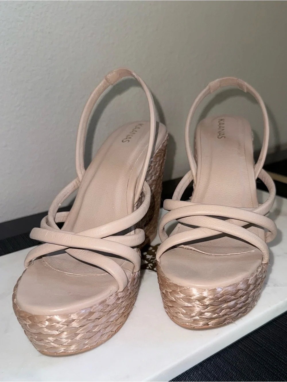 Kaanas Beige Wedge Espadrille Sandals - Women's Size 10